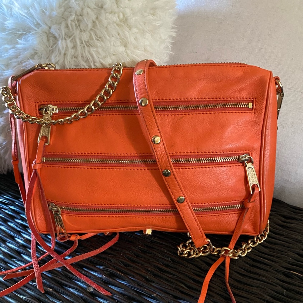Rebecca Minkoff Five Zipper Crossbody Orange Leather